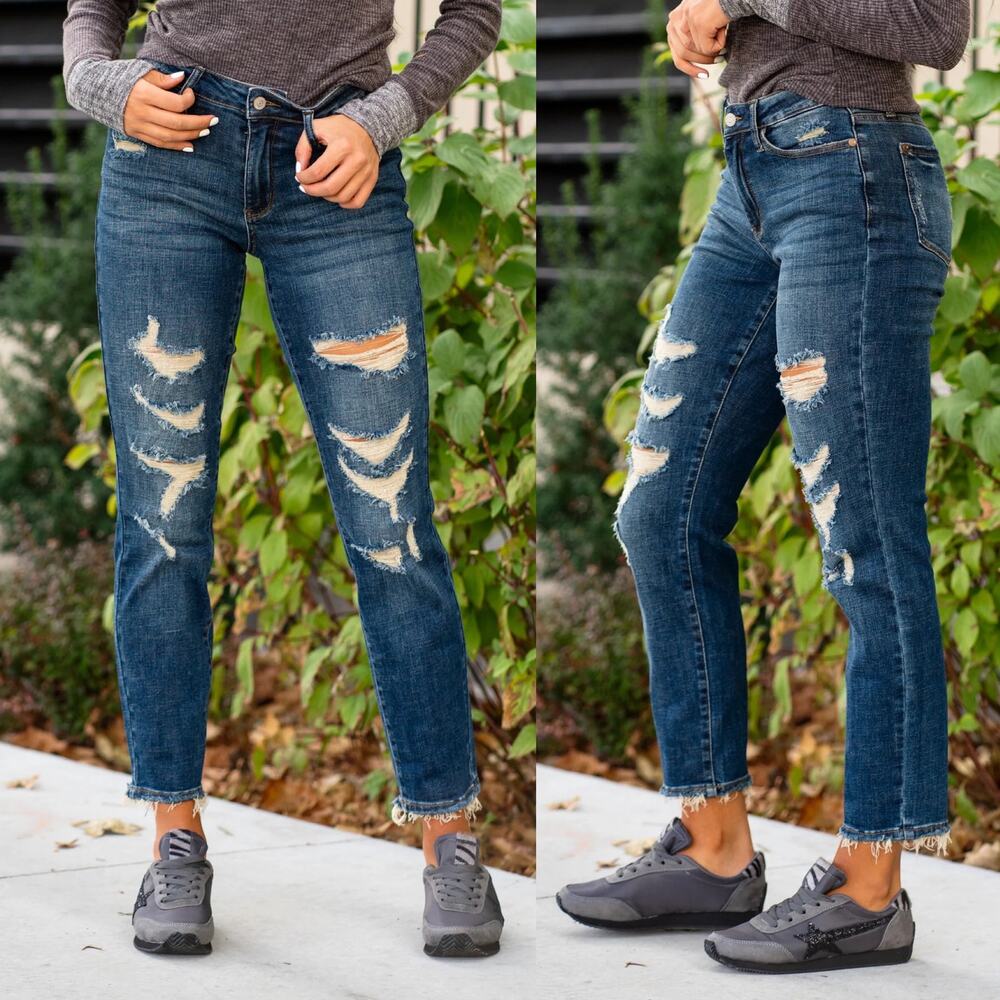 Judy Blue Distressed Park Ridge High Rise Boyfriend Fit  Jeans Size 1/25